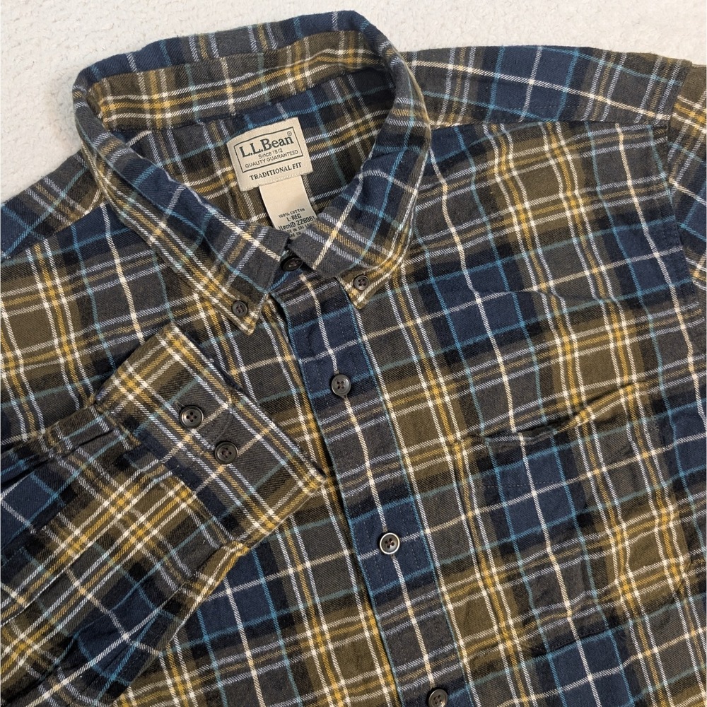 LL Bean Blue Green Plaid‎ Traditional Fit Men's L Flannel Long Sleeve Shirt